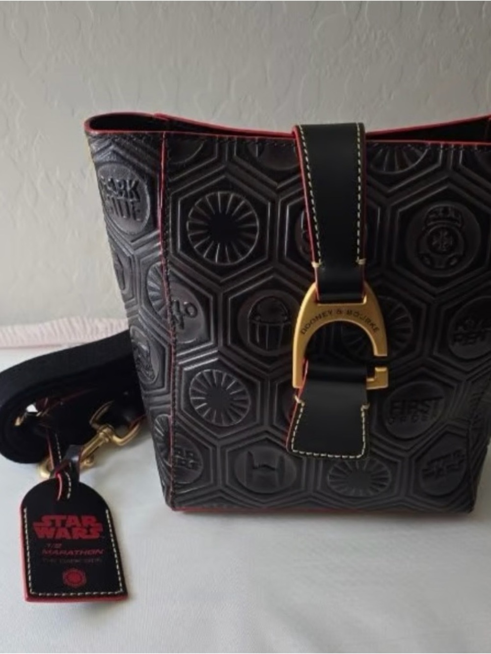 Dooney & Bourke Black Leather Crossbody with Red Trim